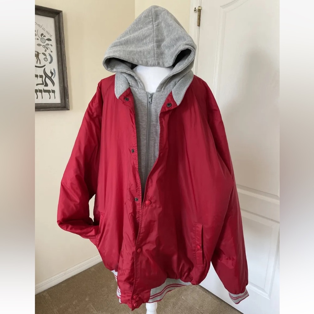 Vintage Cabela’s Outdoor Gear Hoodie Full Zip Jacket Red Gray Nylon Sz 2XL TALL